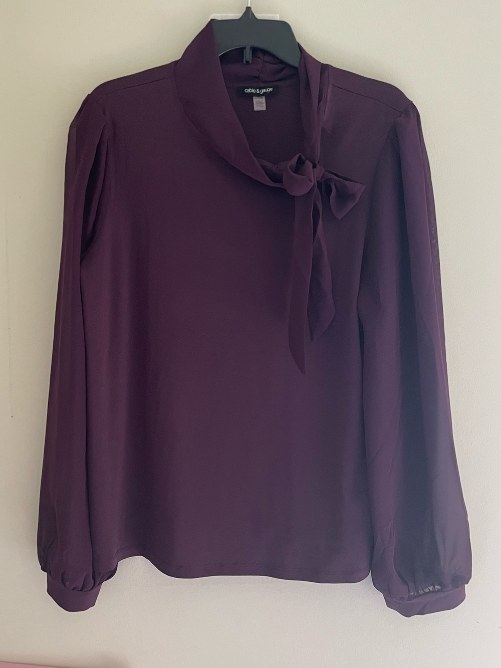 Cable & Gauge Plum Tie-Neck Long-Sleeve Blouse
